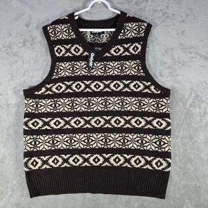 Only NY Sweater Vest Fair Isle Knit Sleeveless Brown XL‎